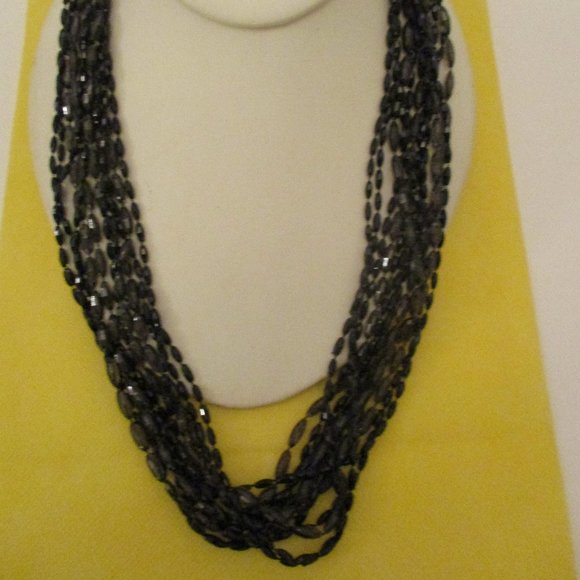 49.5" 6 STRAND Beaded Necklace FACETED Oval LUCITE Black & Clear Gray - Picture 9 of 9